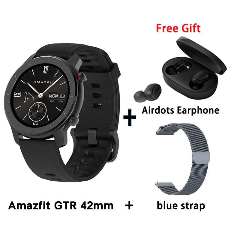 [Глобальная версия] AMAZFIT GTR умные часы 42 мм 5 АТМ водонепроницаемые gps ГЛОНАСС Bluetooth монитор сердечного ритма умные часы - Цвет: B add blue strap