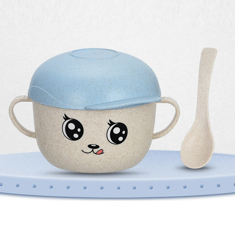 Blue No Ear 2 шт./компл. детская посуда для кормления, детские блюда с рисунком пшеницы, детские блюда, набор посуды для еды, набор посуды, антигорячей пластины, тренировочная чаша+ ложка - Цвет: Blue No Ear