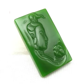 

Natural Chinese HeTian Green Jasper Guan Yin Jade Pendant Necklace Hand Carving Fashion Charm Jewellery Auspicious Amulet Gifts