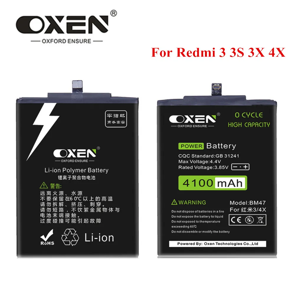 

OXEN BM47 Battery for Xiaomi Redmi 3 3S 3X 4X 4100mAh High Capacity Replacement Batteries Rechargeable Bateria Free Tools