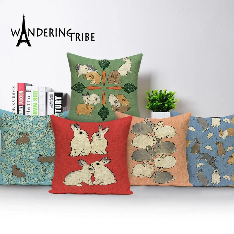 Cartoon Bunny Cushion Cover Rabbit Decoration Pillow Cases Design Kids Decor Linen Pillows Case Coussins Decoratif Sierkussen | Дом и сад