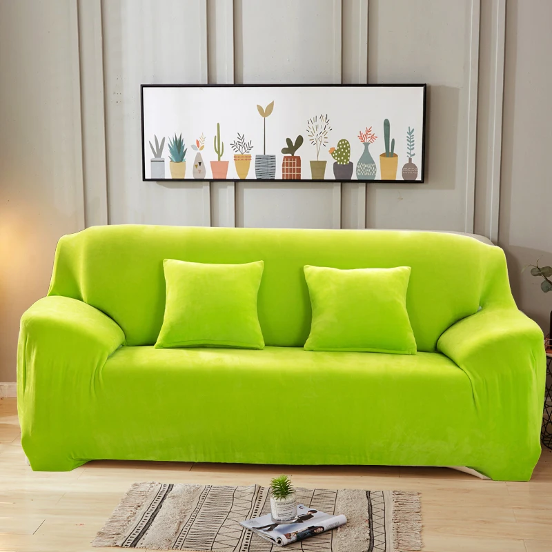 apple green Плюшевые плотные чехлы для диванов, бархатные, для гостиной, мягкие, сохраняющие тепло, для мебели, защитный чехол для дивана, чехол для дивана - Цвет: apple green