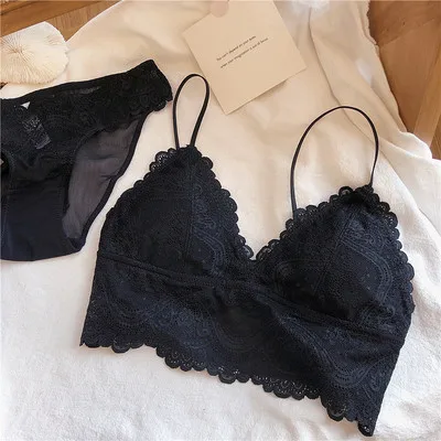 French bralette full lace silk Women Push Up Wireless thin pad cup  Bras Top Women Plus Size Underwear Lingerie 3/4 Cup hot sexy bra panty Bra & Brief Sets