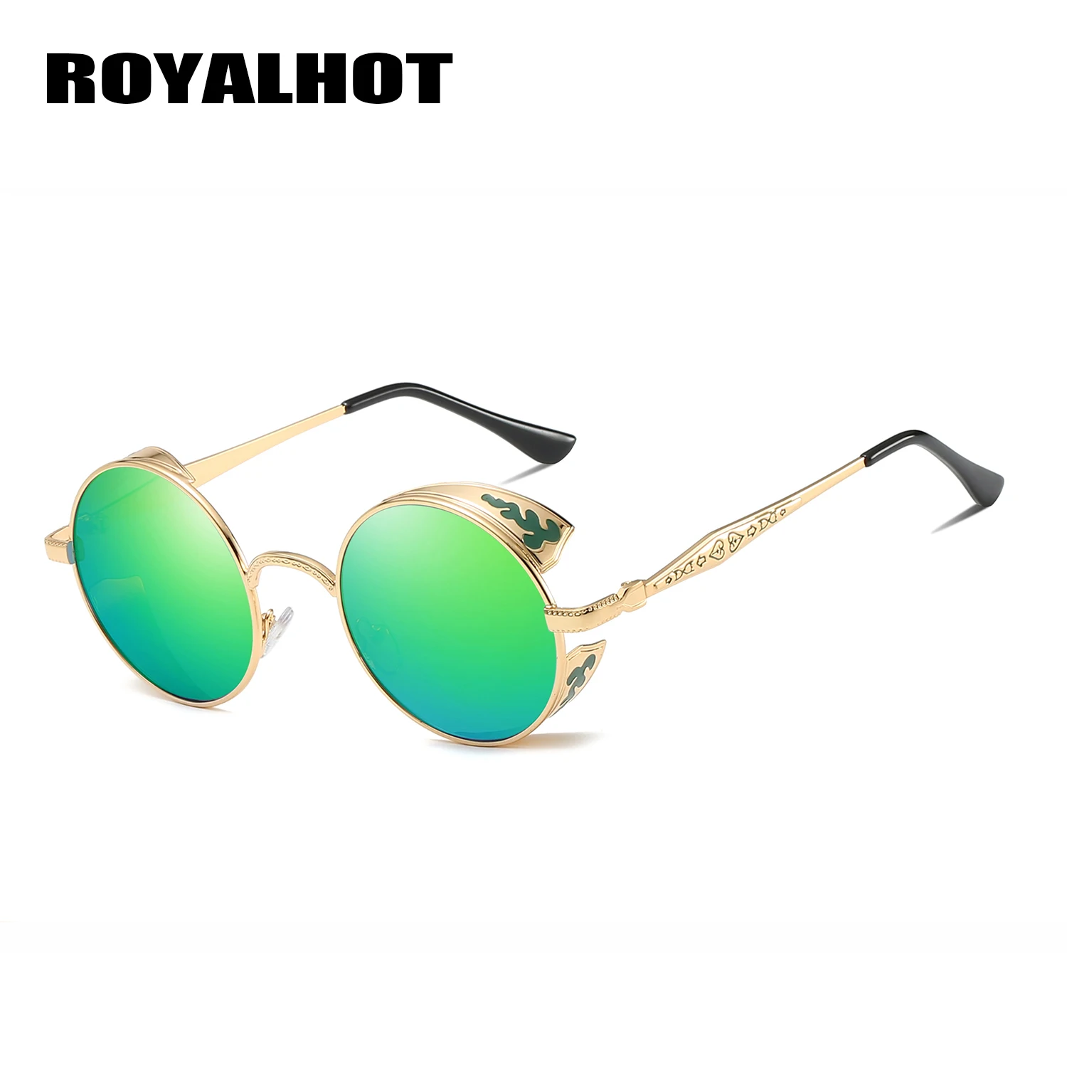 RoyalHot, мужские, женские, поляризационные, сплав, стимпанк, круглая оправа, солнцезащитные очки, для вождения, солнцезащитные очки, оттенки, Oculos masculino, мужские, 900p68 - Цвет линз: Gold Green