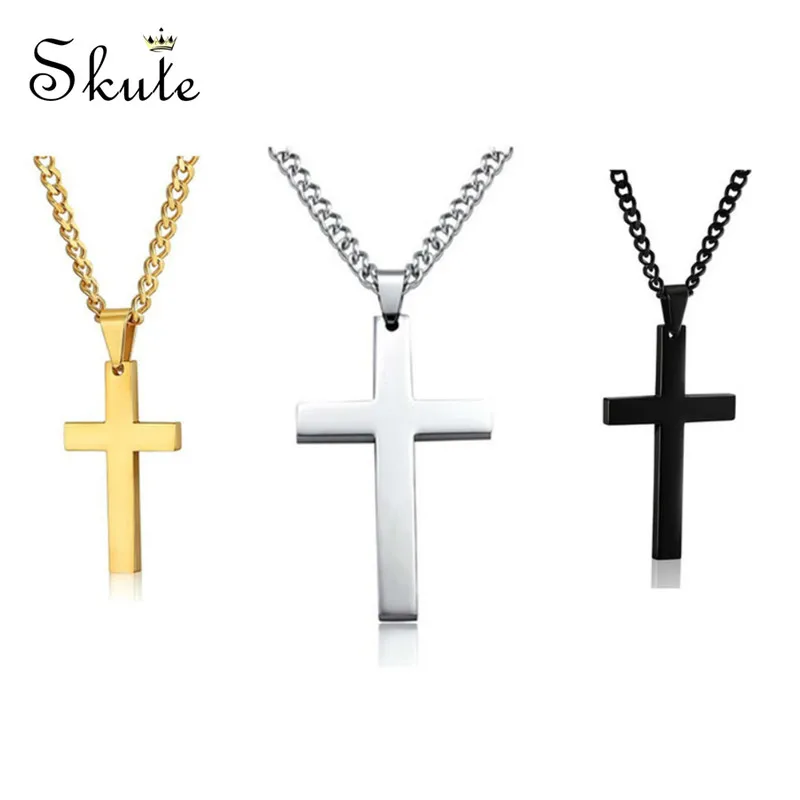 Skute Jesus Stainless Steel Cross Pendant Necklace for Men Women Simple Gold Silver Black Crucifix Prayer Jewelry Gift | Украшения и