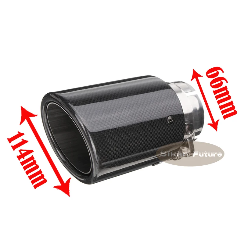 Ak Car styling Exhaust Tail Pipes Glossy Carbon Muffler Tip Tail End Stainless Steel Curly black For - Цвет: 66mm out 114mm