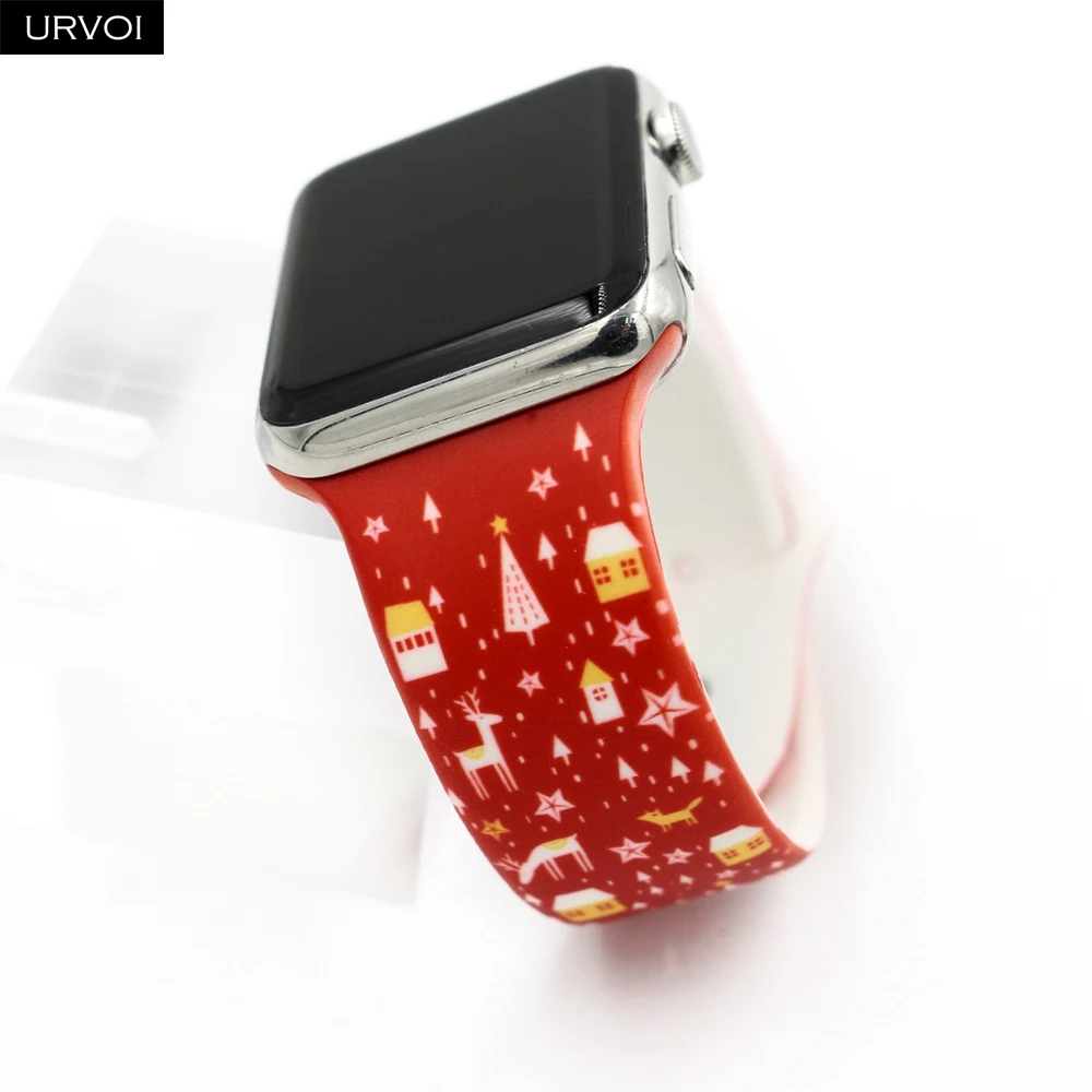 URVOI силиконовый ремешок с принтом для Apple Watch series 5 4 3 2 1, Рождественский спортивный ремешок для iWatch, наручные часы с логотипом, Российская Испания