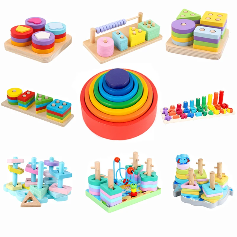 Montessori Mathematics Material Toys Geometry Blocks Matching for Kids Gift 