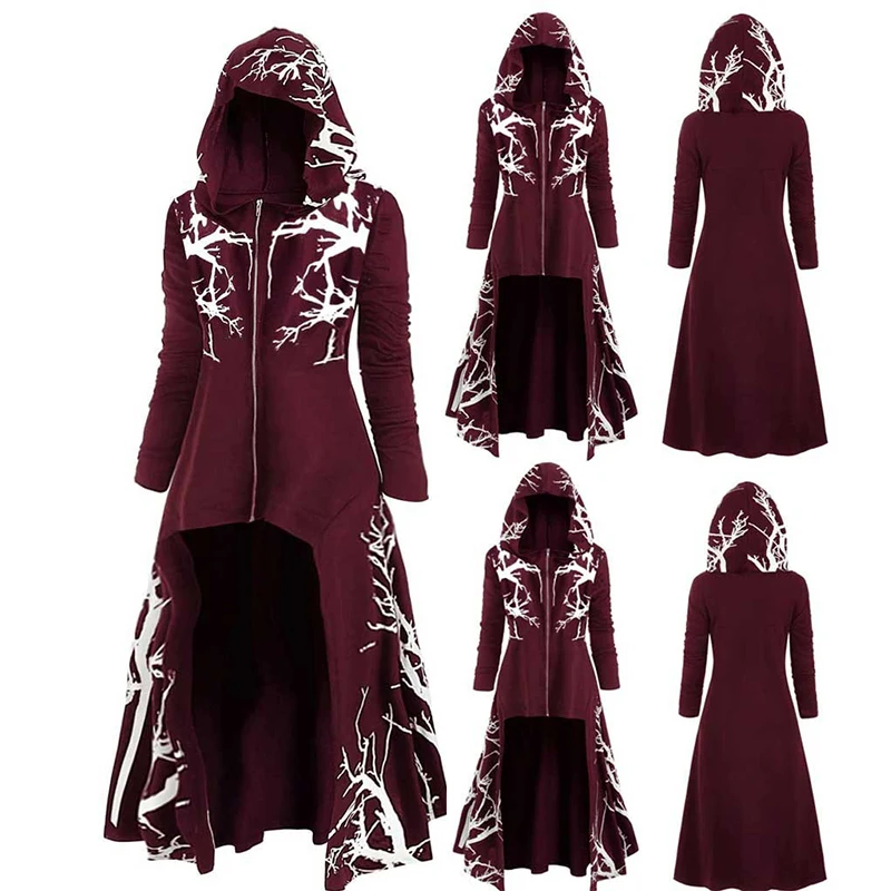 Halloween Cosplay Plus Size 5XL Women's Medieval Party Dress Tunic Hooded Robe Cloak Knight Gothic Wizard Fancy Dress Masquerade