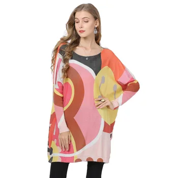 

2019 Large Size Medium Long Printed Female Stripped Hot Sell Sweater Knit Solid Clothes O-neck