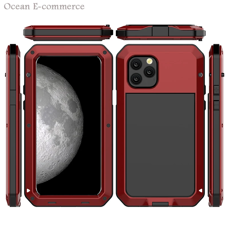Роскошный Водонепроницаемый чехол для iPhone 11 Pro Max, металлический, алюминиевый, стеклянный, силиконовый, противоударный чехол, жесткий, 360, полная Защита, Чехол Для Телефона