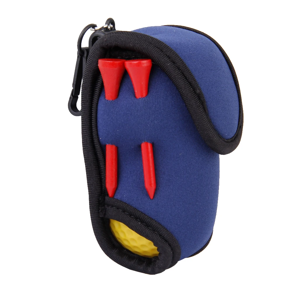 Neoprene SBR Mini Golf Ball Holder Bag W/ Hook Clip 2 Balls 4 Tees