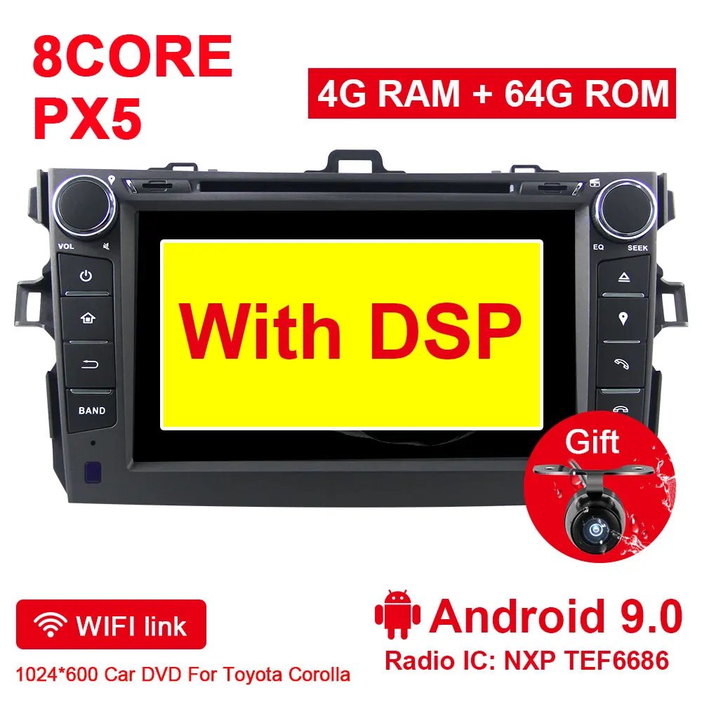 4G 64G DSP Eunavi 2 din tda7851 Android 9 автомобильный dvd для Toyota Corolla 2007 2008 2009 2010 2011 ips сенсорный экран gps navi Радио 4 Гб 64 Гб DSP - Цвет: 4G 64G DSP