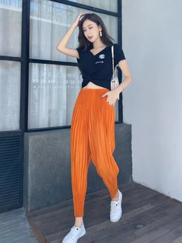 

High Elasticity Wrinkle Pressed Crepe Pants Women Spring Summer Autumn Cool Breathable Radish Lantern Pants Casual High-grade