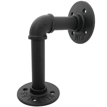 

Hot 2pcs Industrial Wall Mounted Iron Pipe Shelf Bracket Floating Shelf Holder Black Durable D6