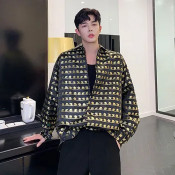 

Homens Elefante Dourado Do Vintage Da Moda Camisa de Manga Longa Masculino Streetwear Hip Hop Camisa Show No Palco Vestido de Bu