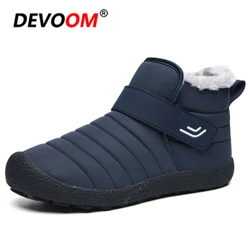 

New Men Hiking Boots High Quality Waterproof Non-slip Women Ankle Snow Boots Shoes Warm Plush Hook & Loop Unisex Winter Shoes 46
