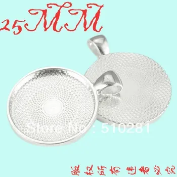 

free ship !!! 1 Inch Shiny Silver Round Pendant Tray, Pendant Blanks, 25mm Bezel Pendant Settings for Glass Tile Cabochon