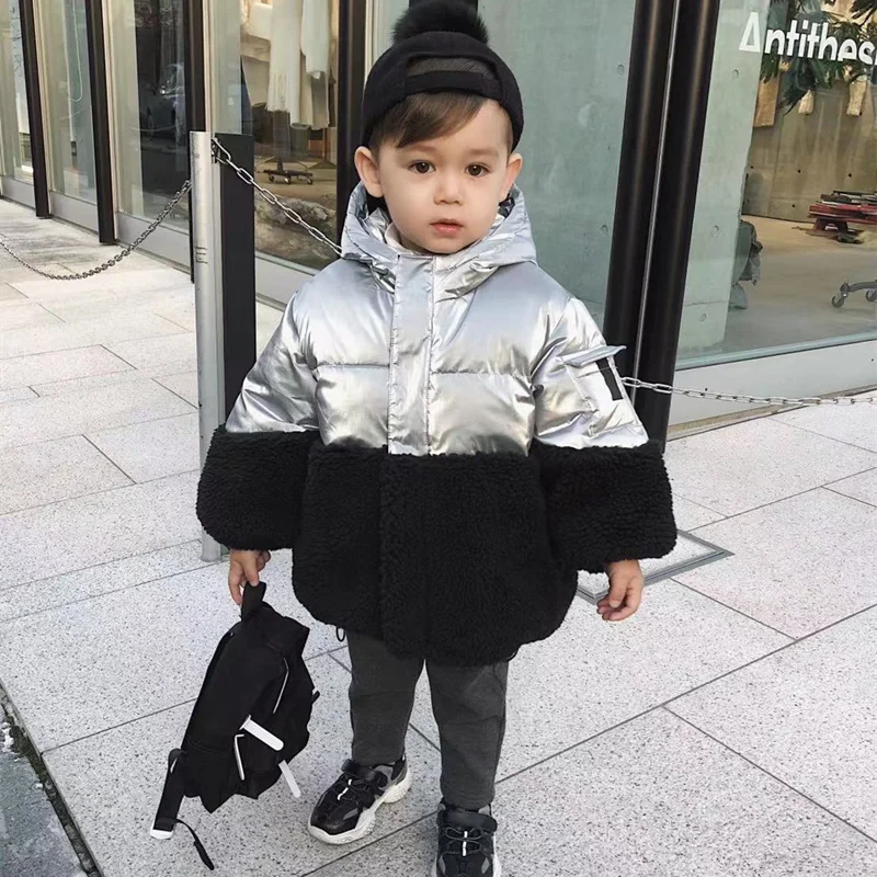 

Boys Jackets Coats Outwear 2021 Splicing Thicken Warm Plus Velvet Winter Autumn Fleece Cotton Cardigan Kids Children's Clothing