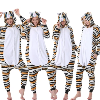 

Winter New Polyester Full Flannel Stripe Cat Sleepwear Regular Pajamas Animals Hooded