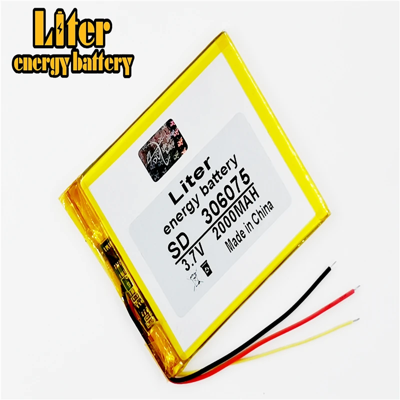 3 line 306075 3.7V 2000mAh Rechargeable Li-Polymer Li-ion Battery For GPS Tablet PC PocketBook 306075PL 4G-15 / 4K-19 E-book