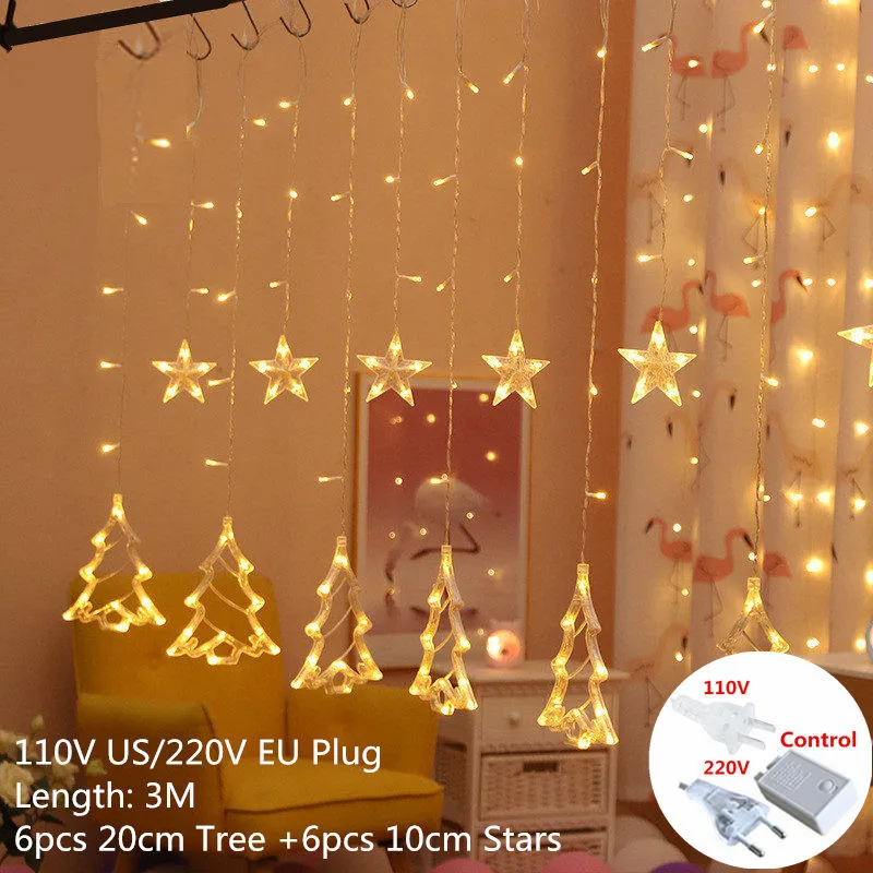 Star Tree Warm White Рождественские украшения Праздник Освещение струна украшения для рождественской елки украшения светодиодный гирлянда Рождественские украшения для дома Natale - Цвет: Star Tree Warm White