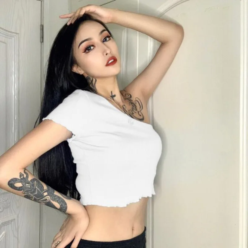 2020 One-Shoulder Short Sleeve Sexy Crop Tops Summer Women Fashion Casual Bodycon Stretchy T-shirts