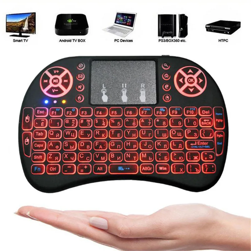

3 Color Backlit i8 Mini Wireless 2.4Ghz English Russian Spanish Multi-Language Keyboard Air Mouse For Smart Android TV Box