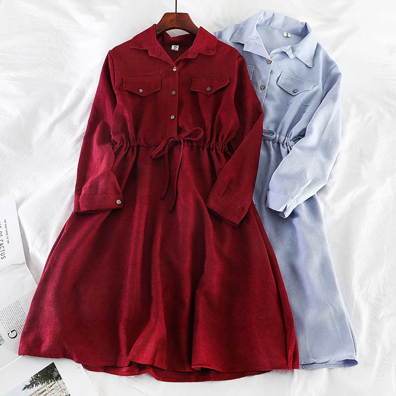 YuooMuoo винтажное дизайнерское женское платье-рубашка с карманами осенне-зимнее ТРАПЕЦИЕВИДНОЕ ПЛАТЬЕ элегантное, миди женские офисные платья