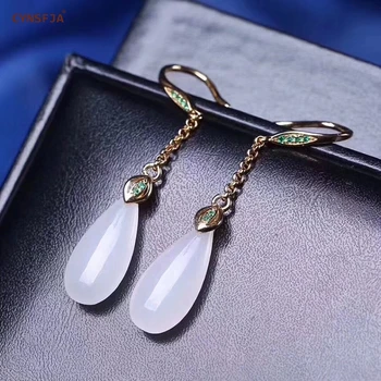 

CYNSFJA Real Certified Natural Hetian Jade 925 Sterling Silver Fine Jewelry Charm Classical Jade Earring High Quality Best Gifts