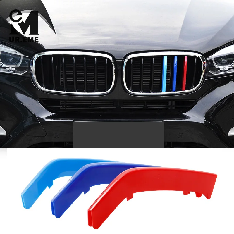 3pcs Car Front Grille Trim Strips Cover Motorsport Stickers For BMW X1 E48 F48 X3 F25 X4 F26 X5 F15 X6 F16 M Power Accessories