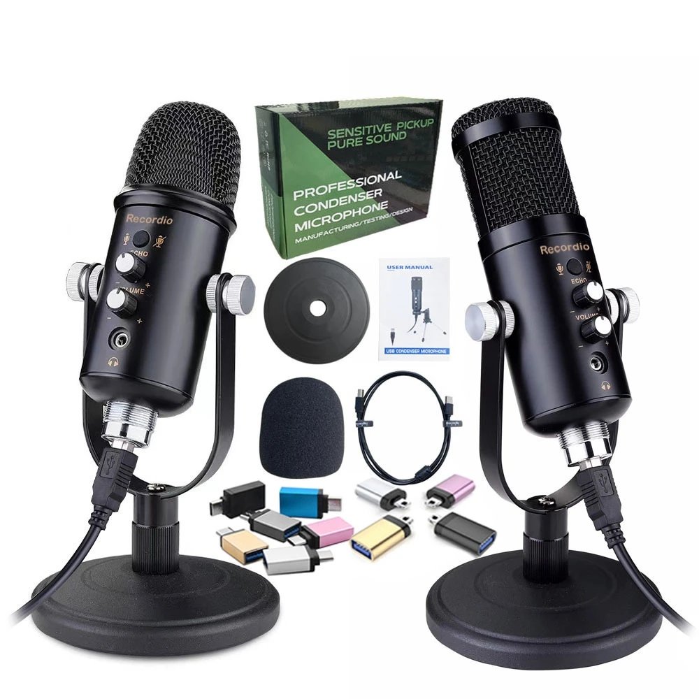 Металлический конденсаторный USB-микрофон для ноутбука Windows кардиоидный Подкаст