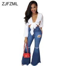 Сексуальные Обтягивающие расклешенные джинсы с высокой талией, женские потертые джинсы больших размеров, синие джинсы с колокольчиком, винтажный с пушапом, с вырезами, джинсы-клеш