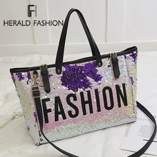 Herald модные женские сумки-тоут с блестками, Женская вместительная сумка с буквенным принтом и верхней ручкой, женские сумки, повседневные сумки-мессенджеры для девушек