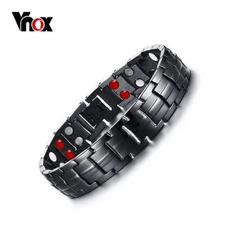 

Vnox Length Adjustable Double Row Black Men Health Magnetic Bio Bracelets Bangles Health Care Energy Armband Jewelry