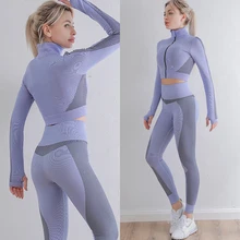 

2Pcs Seamless Yoga Set Women Gyms Sport Suits Tracksuit Long Sleeve Sportswear Crop Top Fitness High Waist Leggings Gym Set