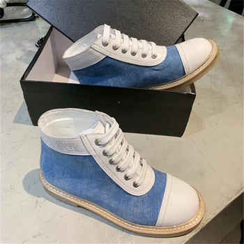 

Women Boots Shoes Scarpe Donna Flats Ladies Shoes Lace Up Chaussures Femme Round Toe Botas Mujer Mixed Color Zapatos Mujer