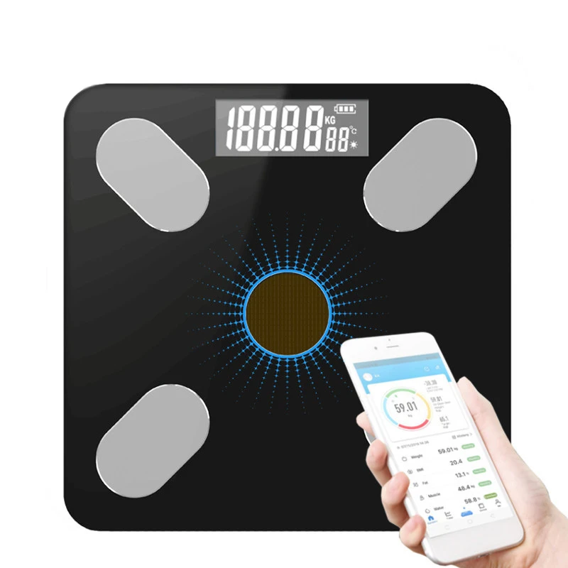 Новые Bluetooth-весы напольные весы для тела, весы для ванной комнаты, умный дисплей с подсветкой, солнечные электронные весы, весы для тела, мышечные Массы, BMI