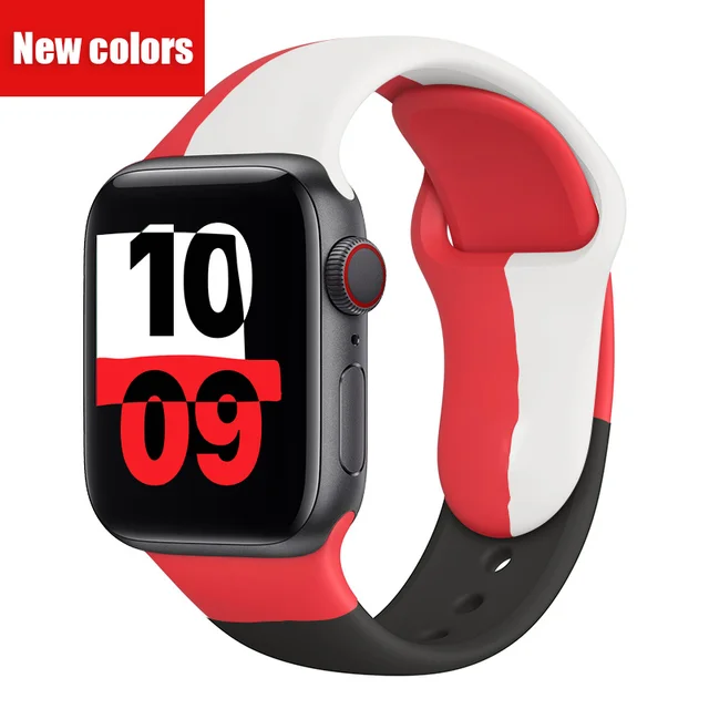 Soft Silicone Black Unity  Band for Apple Watch Series 6 5 4 3 2 SE 38MM 42MM Rubber Watchband Strap for iWatch 6/5 40MM 44MM white and black 6