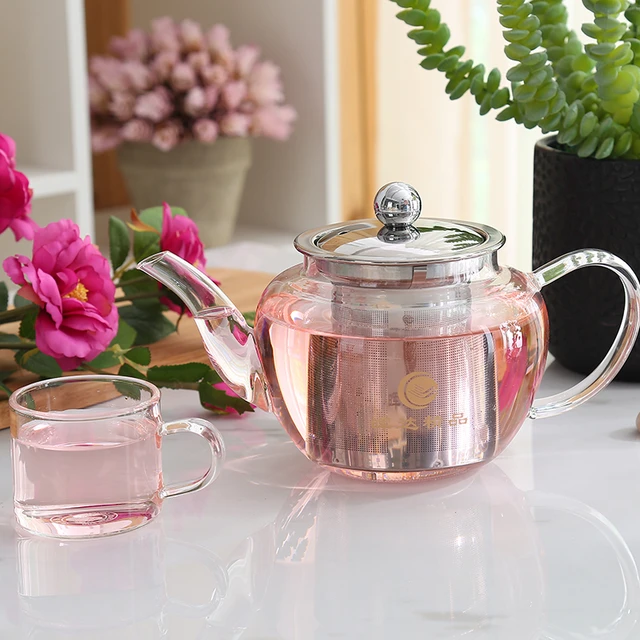 Glass Teapot Heat Resistant Tea pot with Stainless Steel Tea Infuser Clear  Tea Kettle Home Coffee Flower Tea Glass Bottle - AliExpress