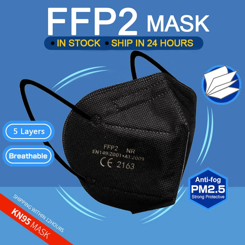 10 Days Delivery! 5 Layers FFP2 Black Mask Safety Dust Respirator Adult White KN95 Mask Protective Face Mascarillas FPP2 FFP3