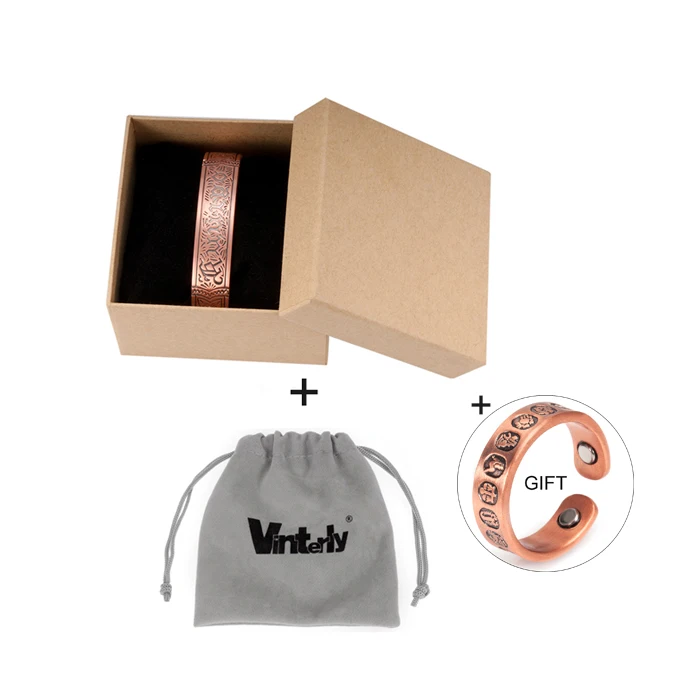 CB022 bag box Vinterly купить 1 получить 1 подарок браслет из чистой меди мужской энергетический магнитный браслет медный широкий Регулируемый Браслет-манжета браслеты для мужчин - Окраска металла: CB022 bag box