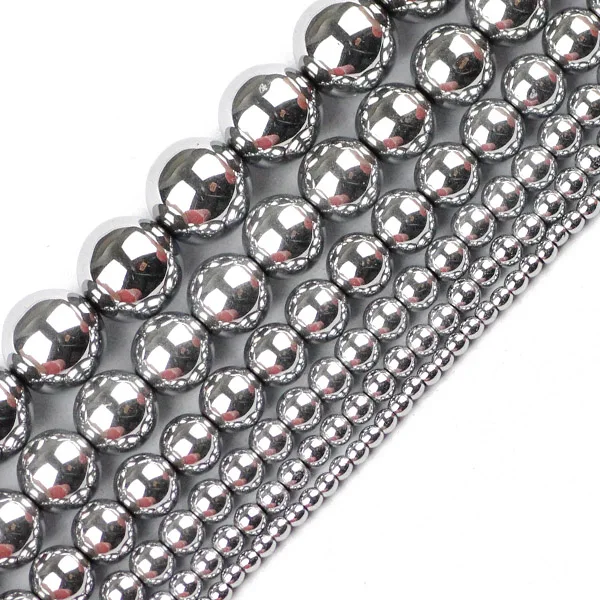 Silver HGKLBB круглый гематитовые бусины Натуральный камень 2/3/4/6/8/10 мм золотое покрытие цветные бусины из рыхлой породы ювелирные браслеты рукоделие своими руками аксессуары - Цвет: Silver