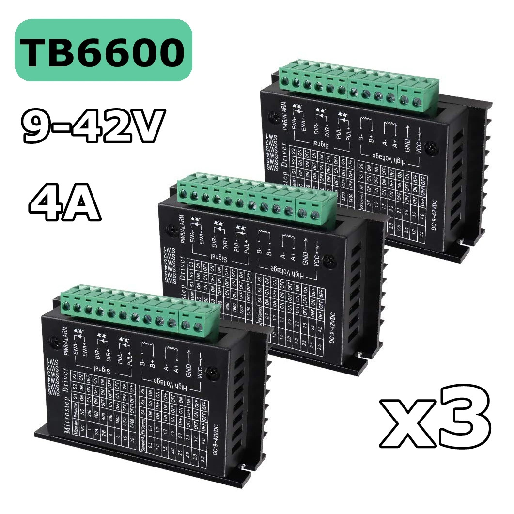 

3PCS TB6600 4A 9-42V Stepper Motor Driver CNC Controller,Nema 17/23 Stepper Motor Single Axes Two Phase Hybrid