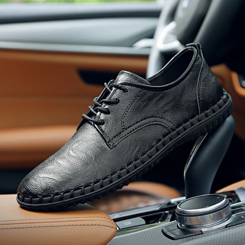 

Men Genuine Leather Loafer Shoes Lace Up Outdoor Driving Shoes Spring Autumm Flat Footwear Men Fashion Shoes Big Size 47