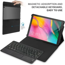 For Samsung Galaxy Tab A T510 T515 10.1 Tablet Touch Bluetooth Keyboard Protective Cover with Black Leather Case