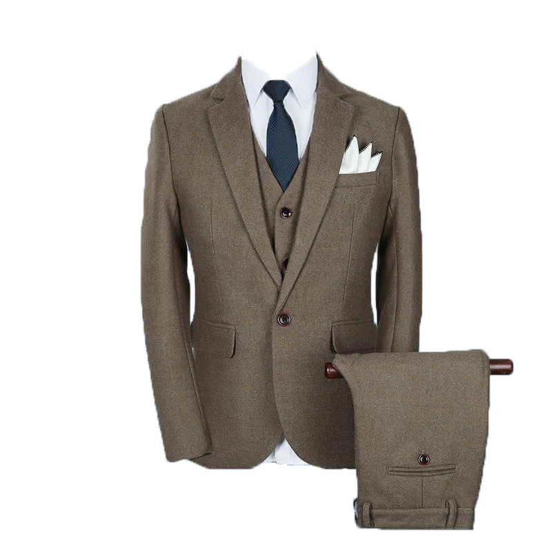 khaki 3 шт. костюм Homme модный винтажный приталенный мужской костюм размера плюс зеленая деловая официальная одежда популярный свадебный костюм жениха для мужчин - Цвет: khaki
