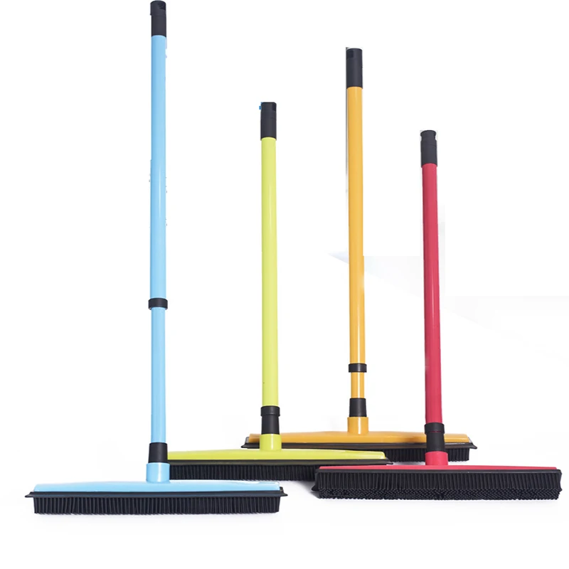Rubber Broom Head With Long Push Rod To Clean Carpet Pet Hair Brush