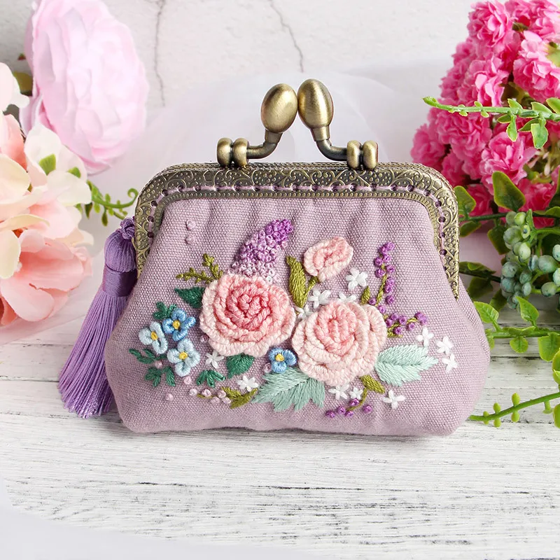 Embroidery DIY Ribbon Flowers Bags Purse Wallet Handbag, Cross Stitch Kit for Beginner Needlework Sewing Arts Craft Friend Gifts-15