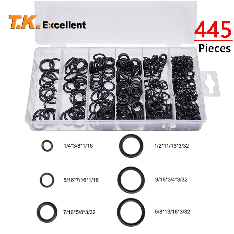 445pieces Rubber Sealing Washer Assortment O Ring Gasket 6 Popular Sizes Set For Plumbing, Gas